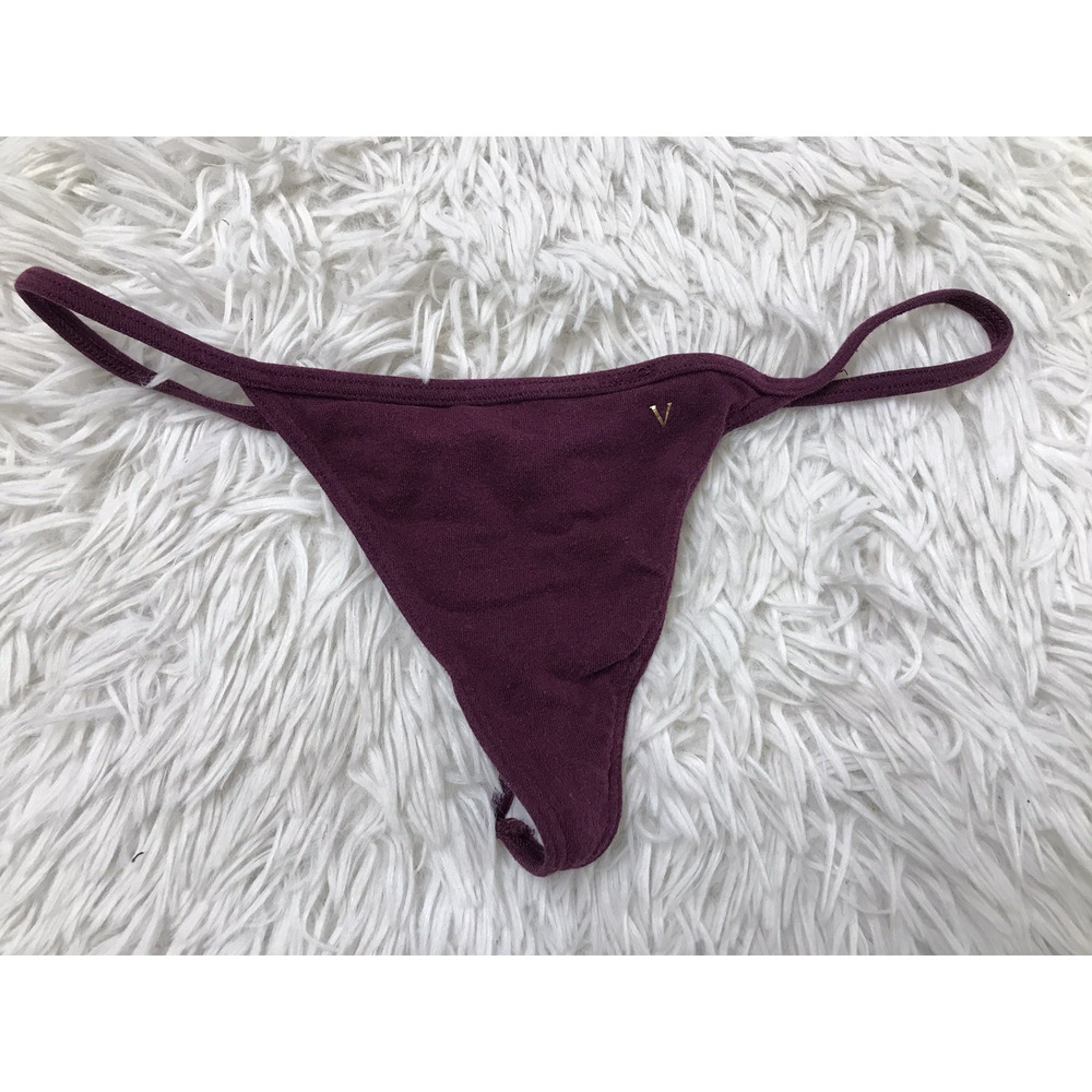 Vintage Victoria's Secret Thong V-String Soft Cotton Panties BURGUNDY Sm V